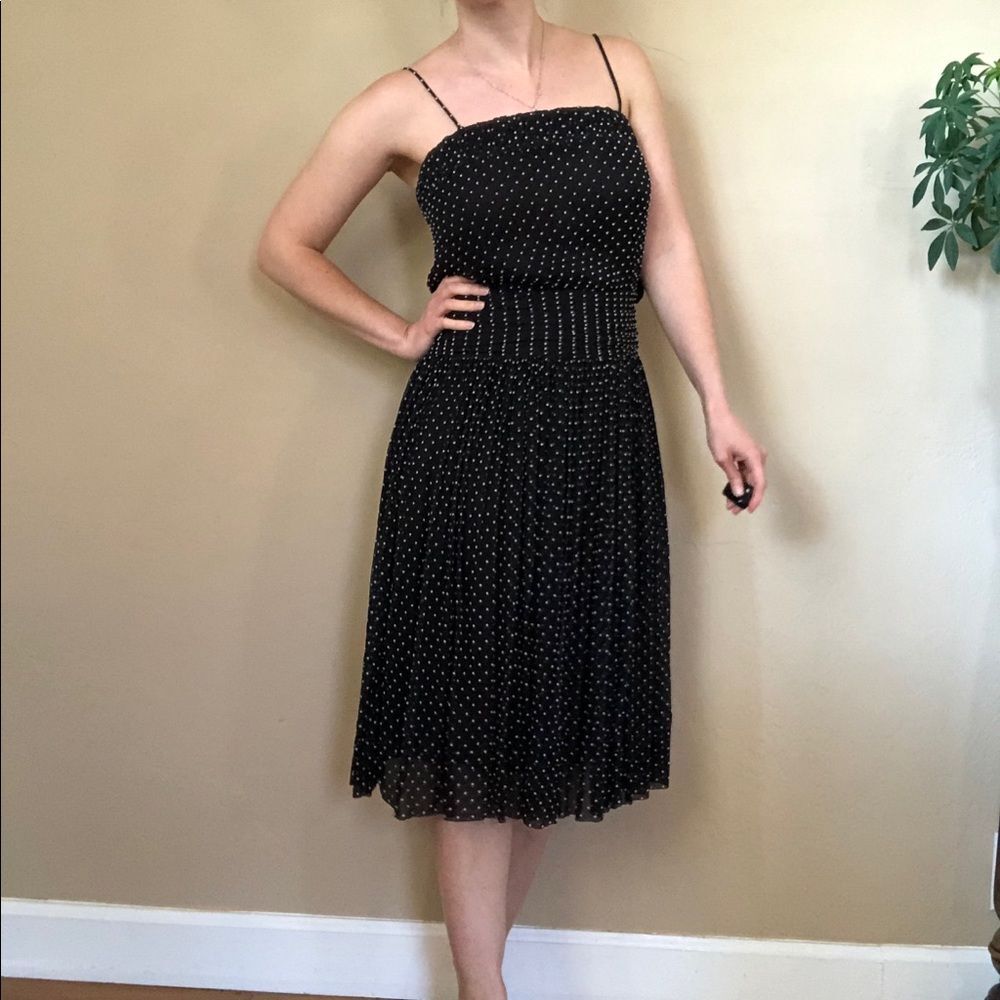 TRINA TURK polka dot pleated silk midi dress Rockabilly 20s 30s Tradwife Size 4